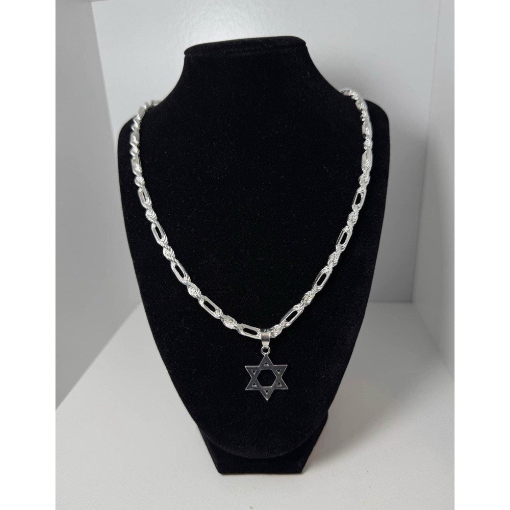 Cadena tejido milano con dije de estrella de David plata 925 - 21 inch